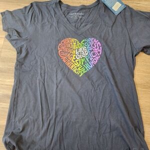 Life Is Good Charcoal Tee with Vibrant Heart Design